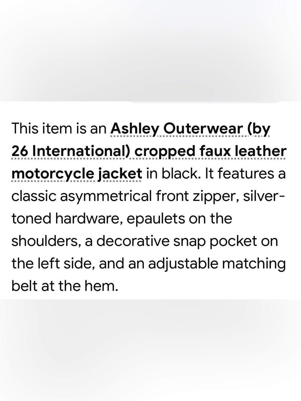 Ashley By 26 International Black Faux Leather Biker Jacket with Belt - Picture 2 of 14